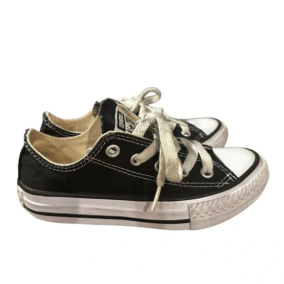 Black converse low tops. Youth size 10.5. Gently used. Laced. All stars. - Picture 5 of 6